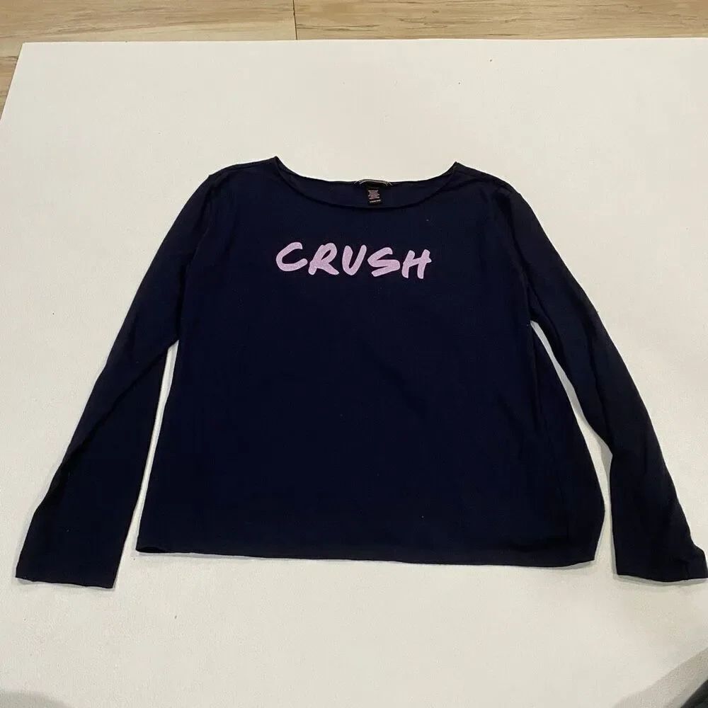Victoria’s Secret Navy Long Sleeve Graphic Tee “CRUSH” Glitter Lettering Size M